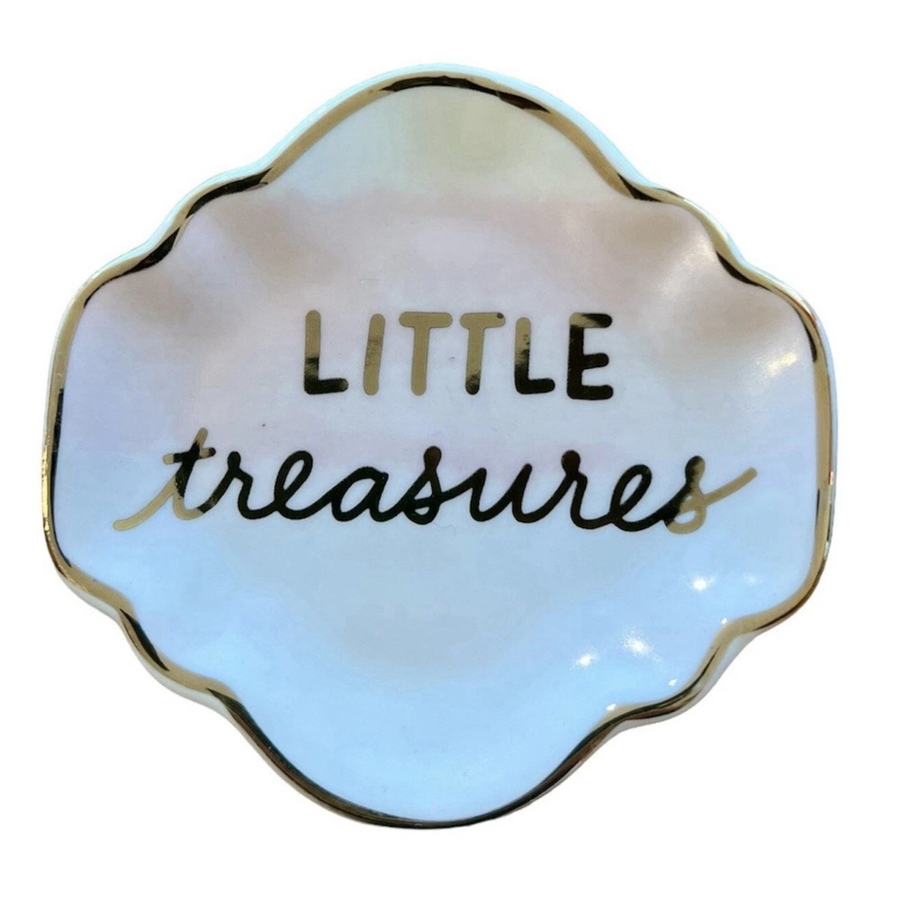 Little Treasures Trinket Ring Watch Jewelry Dish Plate Tray Pink Gold White